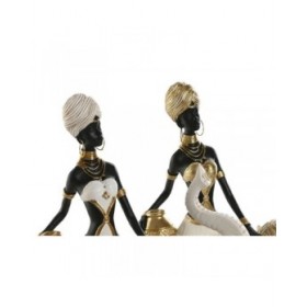 Statua Decorativa Home ESPRIT Bianco Nero Dorato Elefante Africana 21 x 11 x 32 cm (2 Unità)
