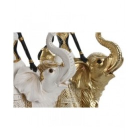 Statua Decorativa Home ESPRIT Bianco Nero Dorato Elefante Africana 21 x 11 x 32 cm (2 Unità)