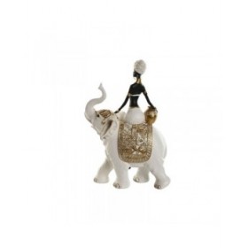 Statua Decorativa Home ESPRIT Bianco Nero Dorato Elefante Africana 21 x 11 x 32 cm (2 Unità)
