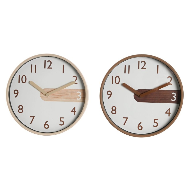 Orologio da Parete Home ESPRIT Marrone Naturale PVC Legno 30 x 4,7 x 30 cm (2 Unità)