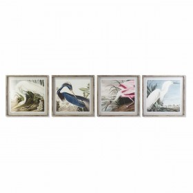 Quadro DKD Home Decor 60 x 2,5 x 60 cm Uccello Orientale (4 Pezzi)