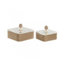Scatola-Portagioie Home ESPRIT Marrone Chiaro Metallo 16 x 16 x 11 cm (2 Pezzi)