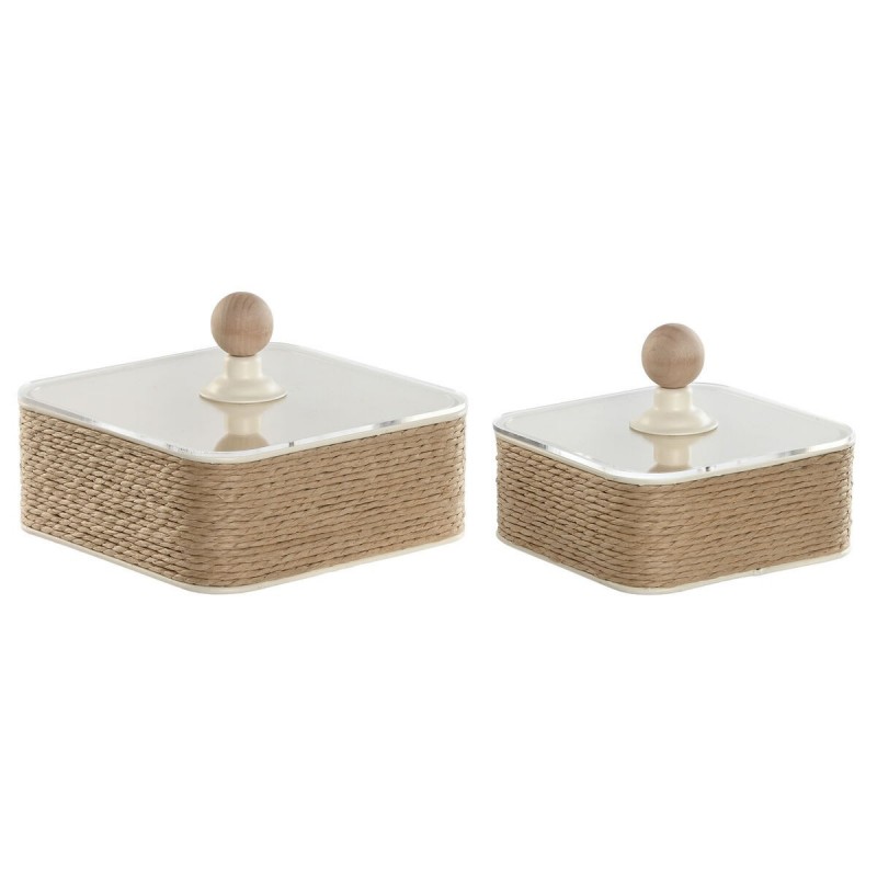 Scatola-Portagioie Home ESPRIT Marrone Chiaro Metallo 16 x 16 x 11 cm (2 Pezzi)