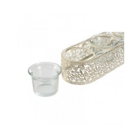Portacandele Home ESPRIT Crema Metallo Cristallo 31 x 7 x 5 cm
