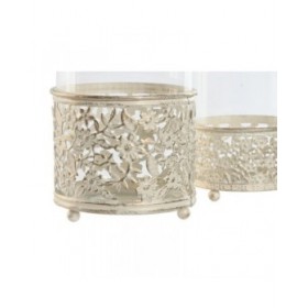 Portacandele Home ESPRIT Crema Metallo Cristallo 11 x 11 x 13 cm (2 Unità)