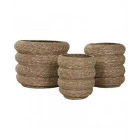 Vaso Home ESPRIT Marrone Fibra Città 42 x 42 x 39 cm (3 Pezzi)