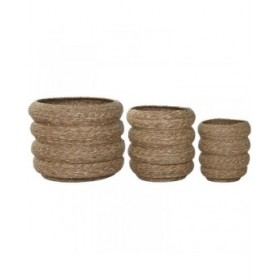 Vaso Home ESPRIT Marrone Fibra Città 42 x 42 x 39 cm (3 Pezzi)