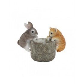 Statua Decorativa Home ESPRIT Bianco Marrone Grigio Arancio animali 9 x 9 x 15,5 cm (3 Unità)