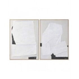 Quadro Home ESPRIT Bianco Nero Beige Astratto 103 x 4,3 x 143 cm (2 Unità)