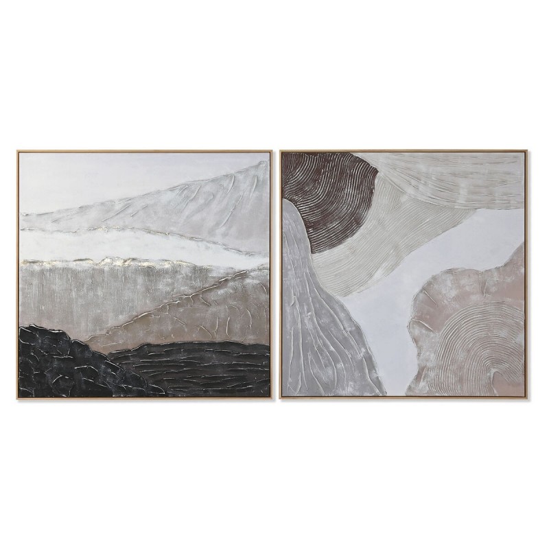 Quadro Home ESPRIT Marrone Nero Beige Astratto 123 x 4,3 x 123 cm (2 Unità)