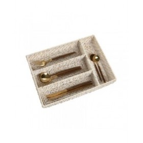 Vassoio Portaposate Home ESPRIT Bianco Naturale Bambù 34 x 24 x 6 cm