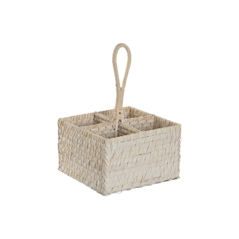 Cestello per posate Home ESPRIT Bianco Naturale Bambù 19 x 19 x 27 cm