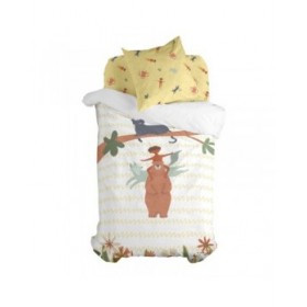 Set di copripiumino HappyFriday Mr Fox Jungle life  Multicolore Singolo 2 Pezzi