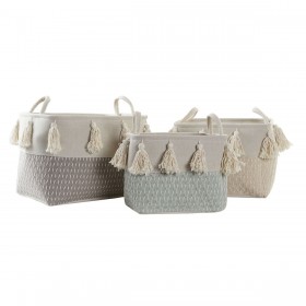 Set di Cestini DKD Home Decor Poliestere Frange (40 x 30 x 30 cm)