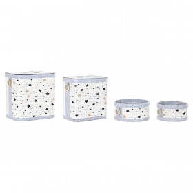 Set di Cesti DKD Home Decor Bianco Nero Grigio Dorato Bambù Stelle 41 x 31 x 42 cm (4 Pezzi) (2 Unità)