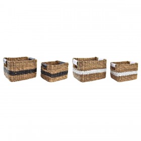 Set di Cestini DKD Home Decor Bianco Nero Naturale Bianco/Nero Poliuretano Legno Metallo Fibra naturale Coloniale 30 x 40 cm 32