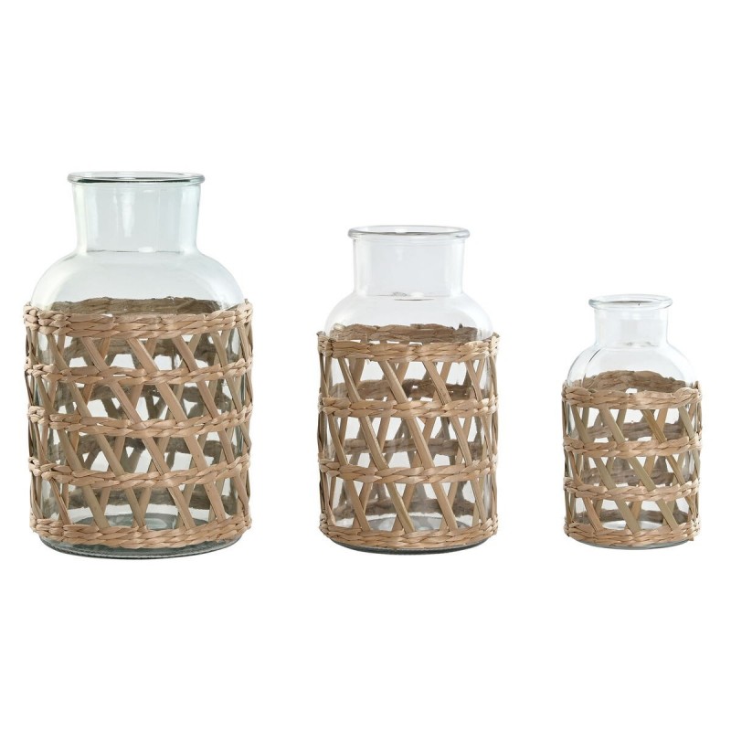 Vaso Home ESPRIT Naturale Cristallo 18,3 x 18,3 x 30 cm (3 Pezzi)