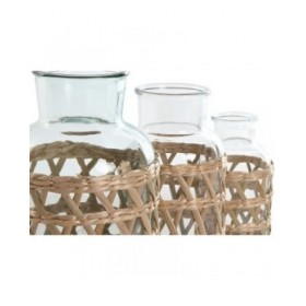 Vaso Home ESPRIT Naturale Cristallo 18,3 x 18,3 x 30 cm (3 Pezzi)