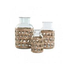 Vaso Home ESPRIT Naturale Cristallo 18,3 x 18,3 x 30 cm (3 Pezzi)