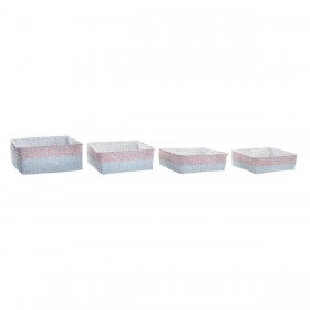 Set di Cestini DKD Home Decor Poliestere 8,5 cm 26 x 26 x 9 cm Fibra naturale Boho Mediterraneo (4 Pezzi)