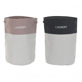 Cesto per i Panni Sporchi DKD Home Decor Nero Rosa Grigio 45 x 45 x 60 cm (2 Unità)