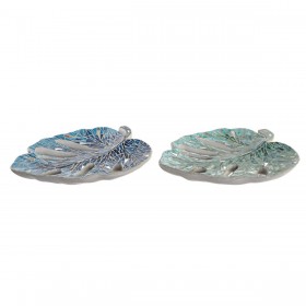 Centrotavola DKD Home Decor 43 x 36 x 9 cm Azzurro Verde 45 x 36 x 9 cm Foglia della pianta