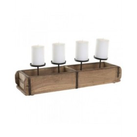 Portacandele Home ESPRIT Naturale Ferro Teca 60 x 15 x 14 cm