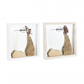 Specchio da parete DKD Home Decor Bianco Naturale Legno Cristallo Legno MDF Cottage 25 x 4 x 25 cm (2 Unità)