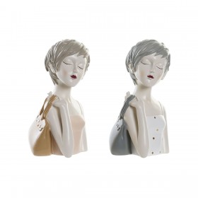 Statua Decorativa DKD Home Decor Donna Rosa Bianco 15 x 15 x 27,5 cm (2 Unità)