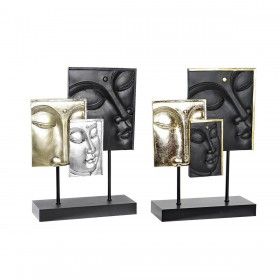 Statua Decorativa DKD Home Decor Nero Dorato Buddha Orientale 22,5 x 8 x 30,7 cm (2 Unità)