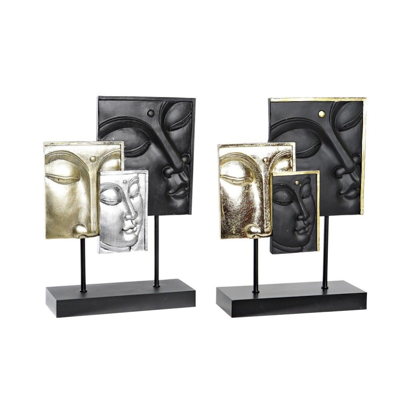 Statua Decorativa DKD Home Decor Nero Dorato Buddha Orientale 22,5 x 8 x 30,7 cm (2 Unità)