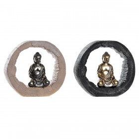 Statua Decorativa DKD Home Decor Nero Dorato Buddha Orientale 20,8 x 6 x 18,5 cm (2 Unità)