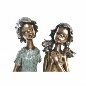 Statua Decorativa DKD Home Decor 17 x 13 x 22 cm Rosso Dorato Turchese Bambini (2 Unità)