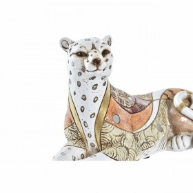 Statua Decorativa DKD Home Decor Bianco Arancio Leopardo Coloniale 24 x 10 x 12 cm