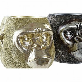 Statua Decorativa DKD Home Decor 20 x 24,5 x 18,5 cm Argentato Dorato Coloniale Gorilla (2 Unità)