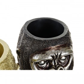 Statua Decorativa DKD Home Decor 20 x 24,5 x 18,5 cm Argentato Dorato Coloniale Gorilla (2 Unità)