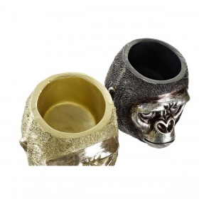 Statua Decorativa DKD Home Decor 20 x 24,5 x 18,5 cm Argentato Dorato Coloniale Gorilla (2 Unità)