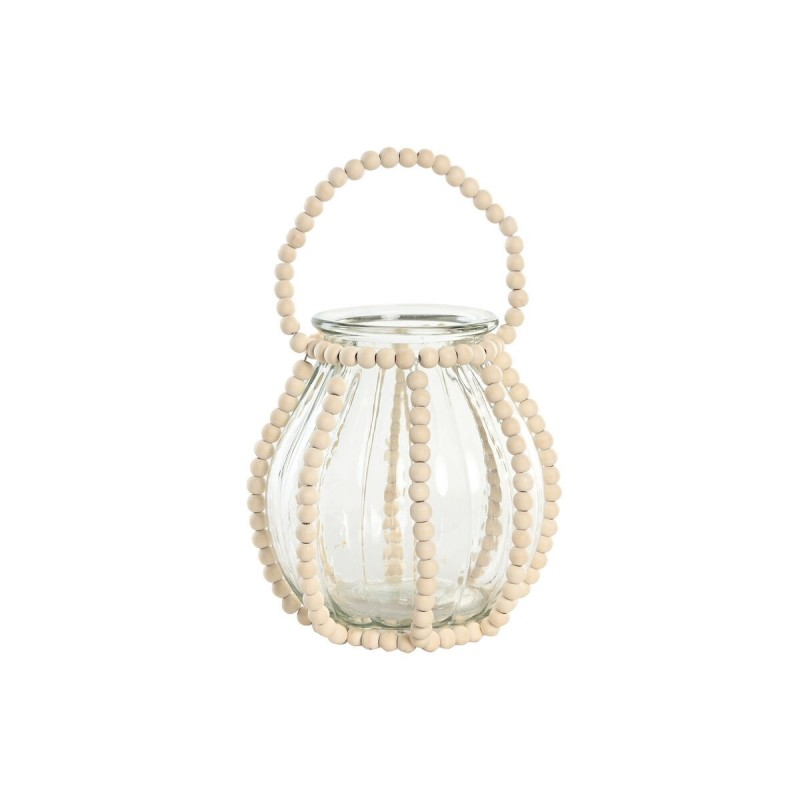 Portacandele Home ESPRIT Trasparente Naturale Marrone Chiaro Legno Cristallo 22 x 22 x 22 cm