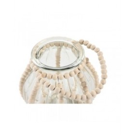 Portacandele Home ESPRIT Trasparente Naturale Marrone Chiaro Legno Cristallo 22 x 22 x 22 cm