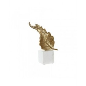 Statua Decorativa Home ESPRIT Bianco Dorato Foglia della pianta 20 x 7 x 22 cm