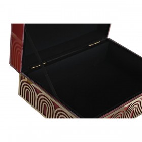 Scatola-Portagioie DKD Home Decor Metallo Cristallo Rosso Dorato Legno MDF 25 x 18 x 10 cm (2 Unità)