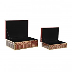Scatola-Portagioie DKD Home Decor Metallo Cristallo Rosso Dorato Legno MDF 25 x 18 x 10 cm (2 Unità)