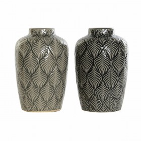 Vaso DKD Home Decor Beige Porcellana Grigio Verde Orientale 16 x 16 x 26 cm (2 Unità)
