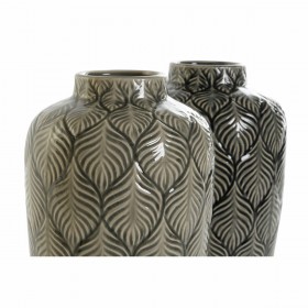 Vaso DKD Home Decor Beige Porcellana Grigio Verde Orientale 16 x 16 x 26 cm (2 Unità)