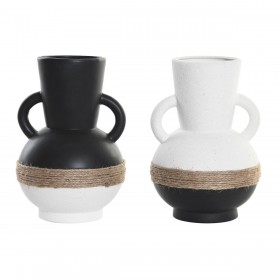 Vaso DKD Home Decor 16,5 x 16,5 x 24 cm Ceramica Nero Marrone Corda Bianco (2 Unità)