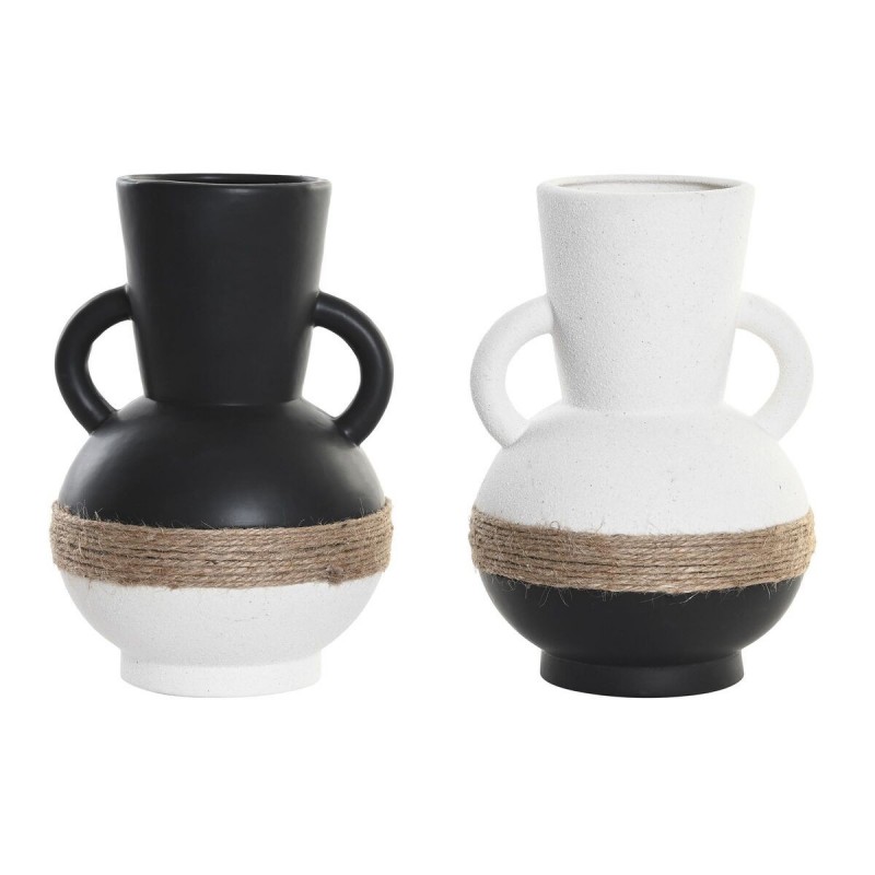 Vaso DKD Home Decor 16,5 x 16,5 x 24 cm Ceramica Nero Marrone Corda Bianco (2 Unità)