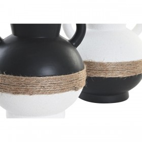 Vaso DKD Home Decor 16,5 x 16,5 x 24 cm Ceramica Nero Marrone Corda Bianco (2 Unità)