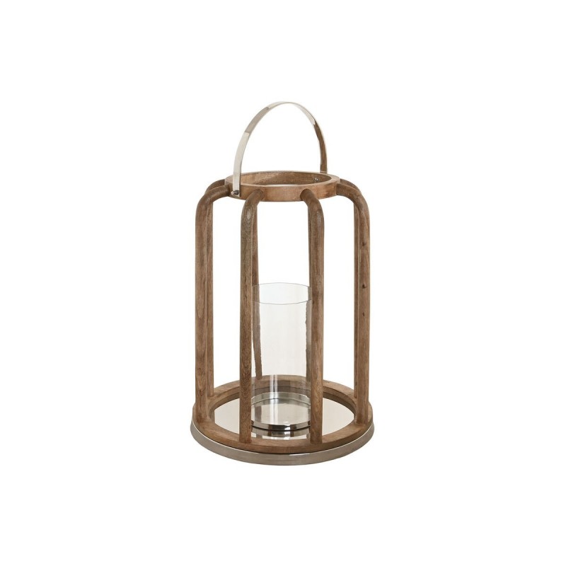 Portacandele Home ESPRIT Marrone Argentato Naturale Cristallo Legno di mango 30 x 30 x 42 cm