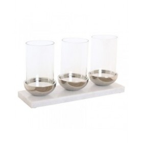 Portacandele Home ESPRIT Bianco Argentato Cristallo Marmo 40 x 13 x 22 cm