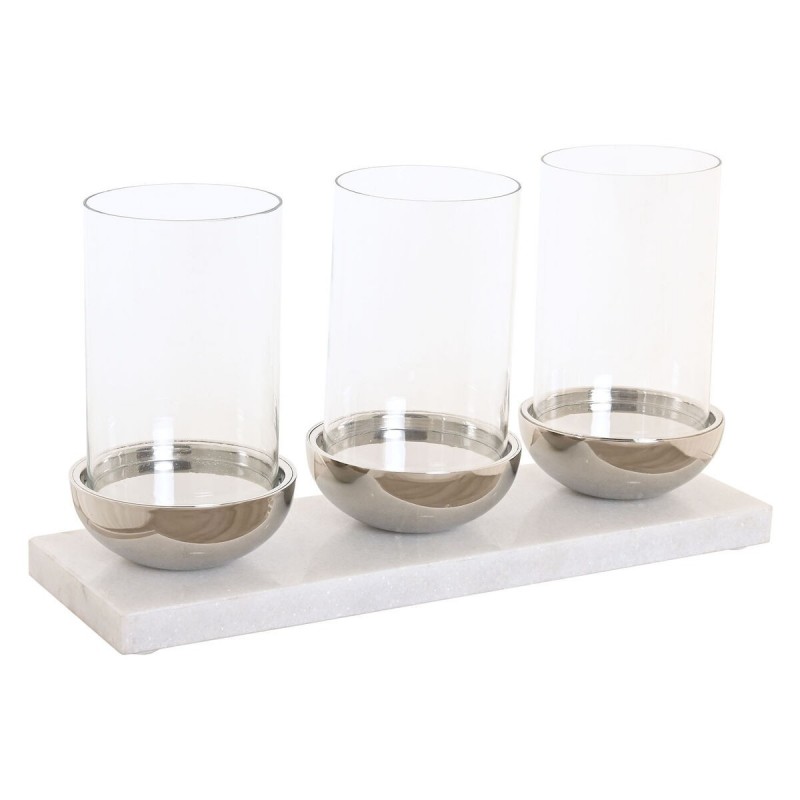 Portacandele Home ESPRIT Bianco Argentato Cristallo Marmo 40 x 13 x 22 cm